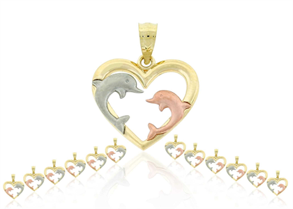 Three Tone Plated Heart Shape Dolphin Pendant